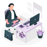 Gestionnaire de paie qui reste zen à son bureau. Grâce au pack sérénité le paie est plus simple
