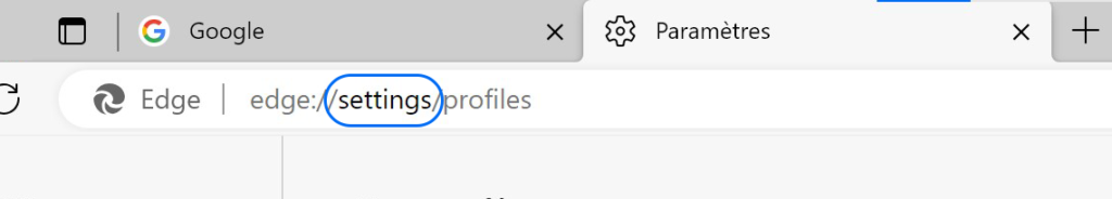 Dans la barre de recherche tapez ou collez l’URL : edge://flags/profiles à la place de edge://settings/profiles.